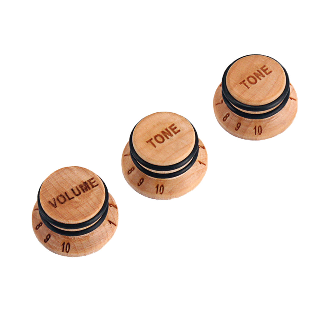 3 Pieces Maple Wood Guitar Volume Tone Control Knobs