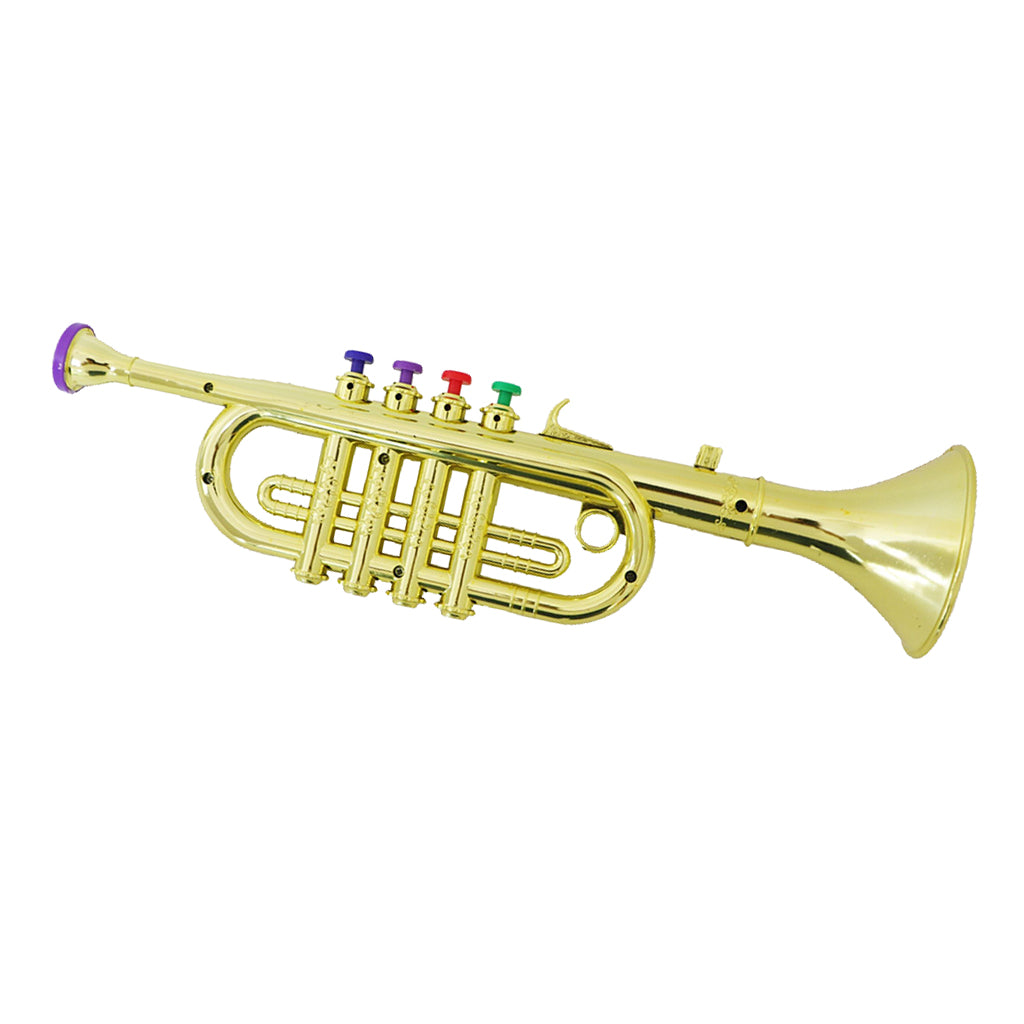 34cm Trumpet for Gift Musical Instrument w/ 3 Colored Keys Gold-plated