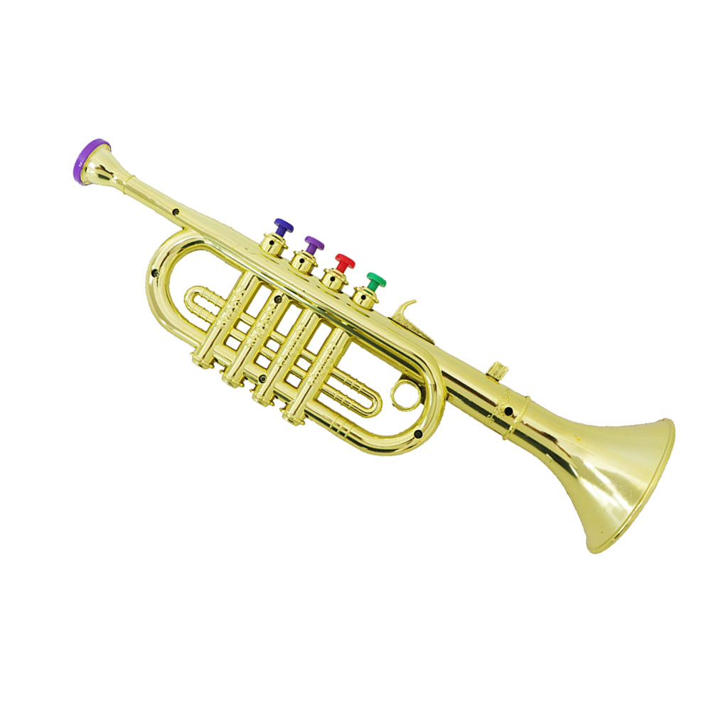 34cm Trumpet for Gift Musical Instrument w/ 3 Colored Keys Gold-plated