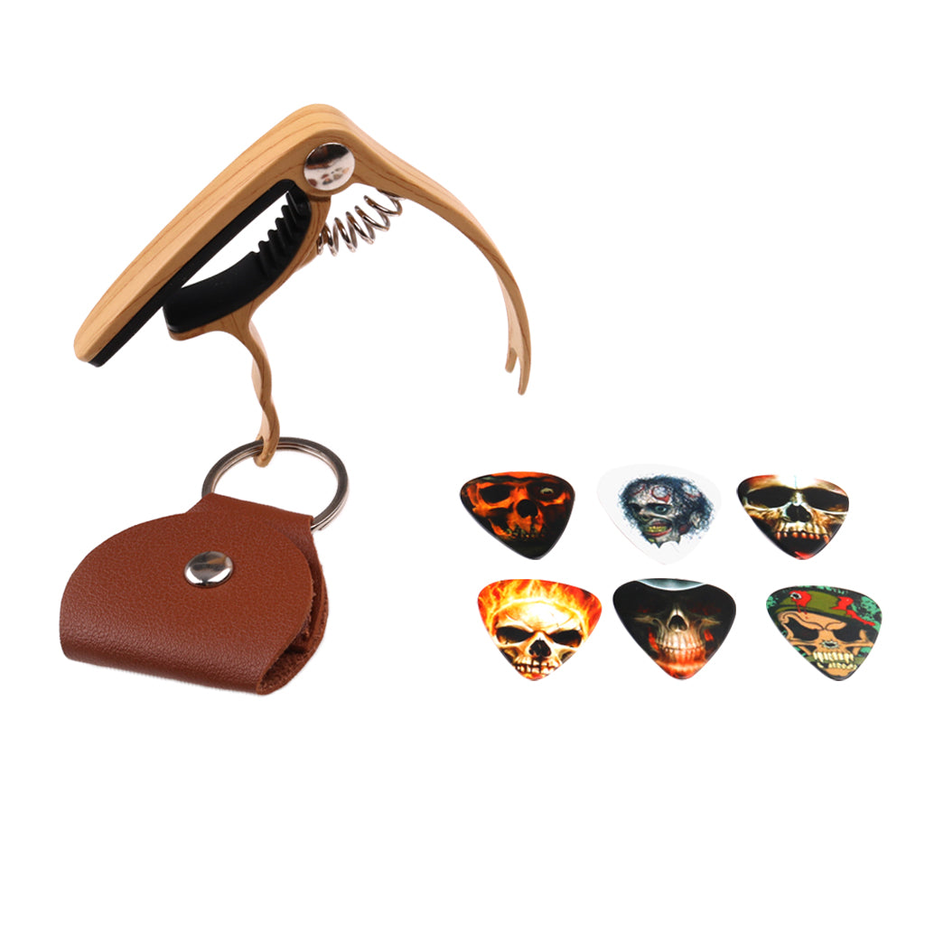 6pcs Guitar Plectrums Picks with Bag Capo Wood