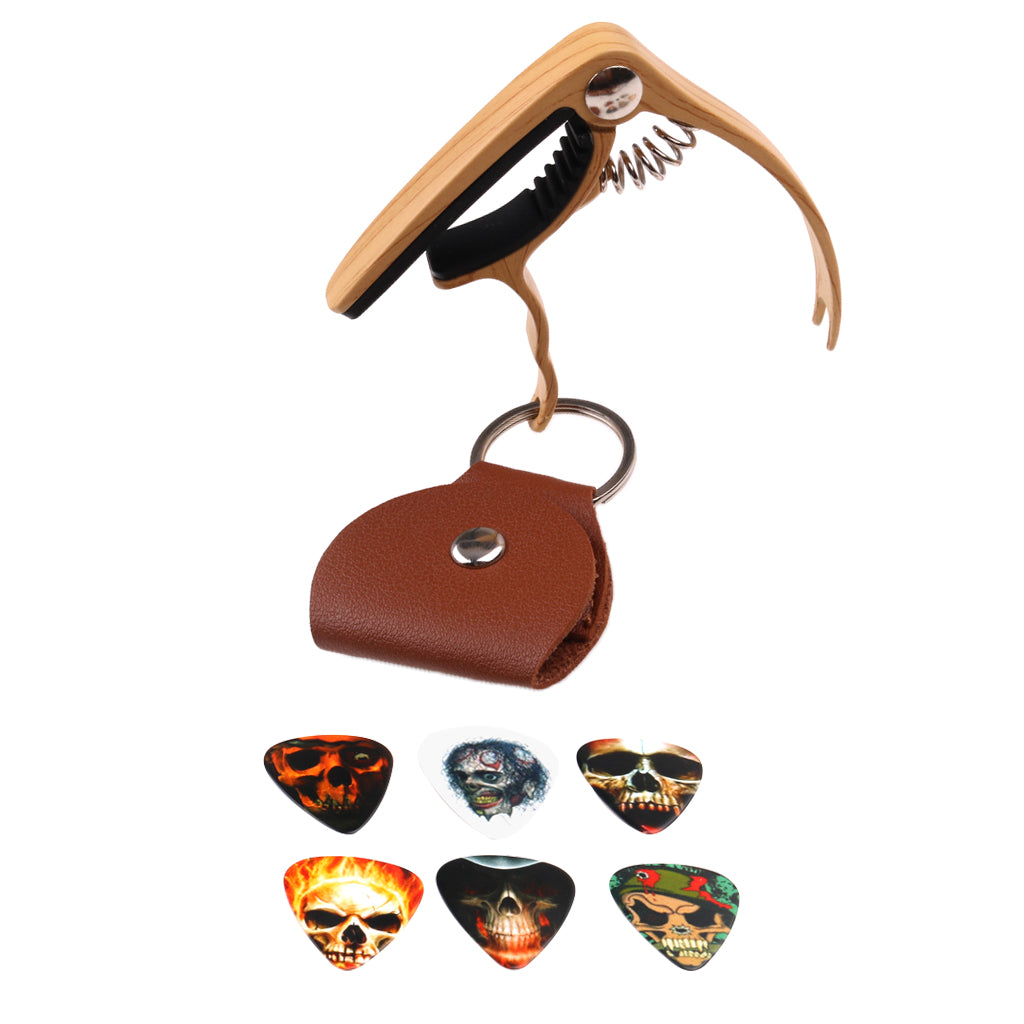 6pcs Guitar Plectrums Picks with Bag Capo Wood