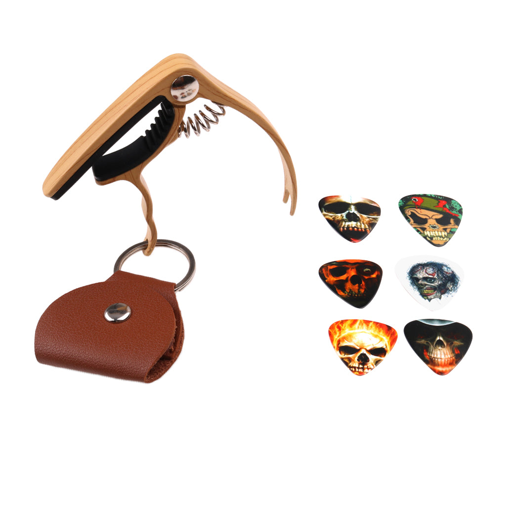 6pcs Guitar Plectrums Picks with Bag Capo Wood