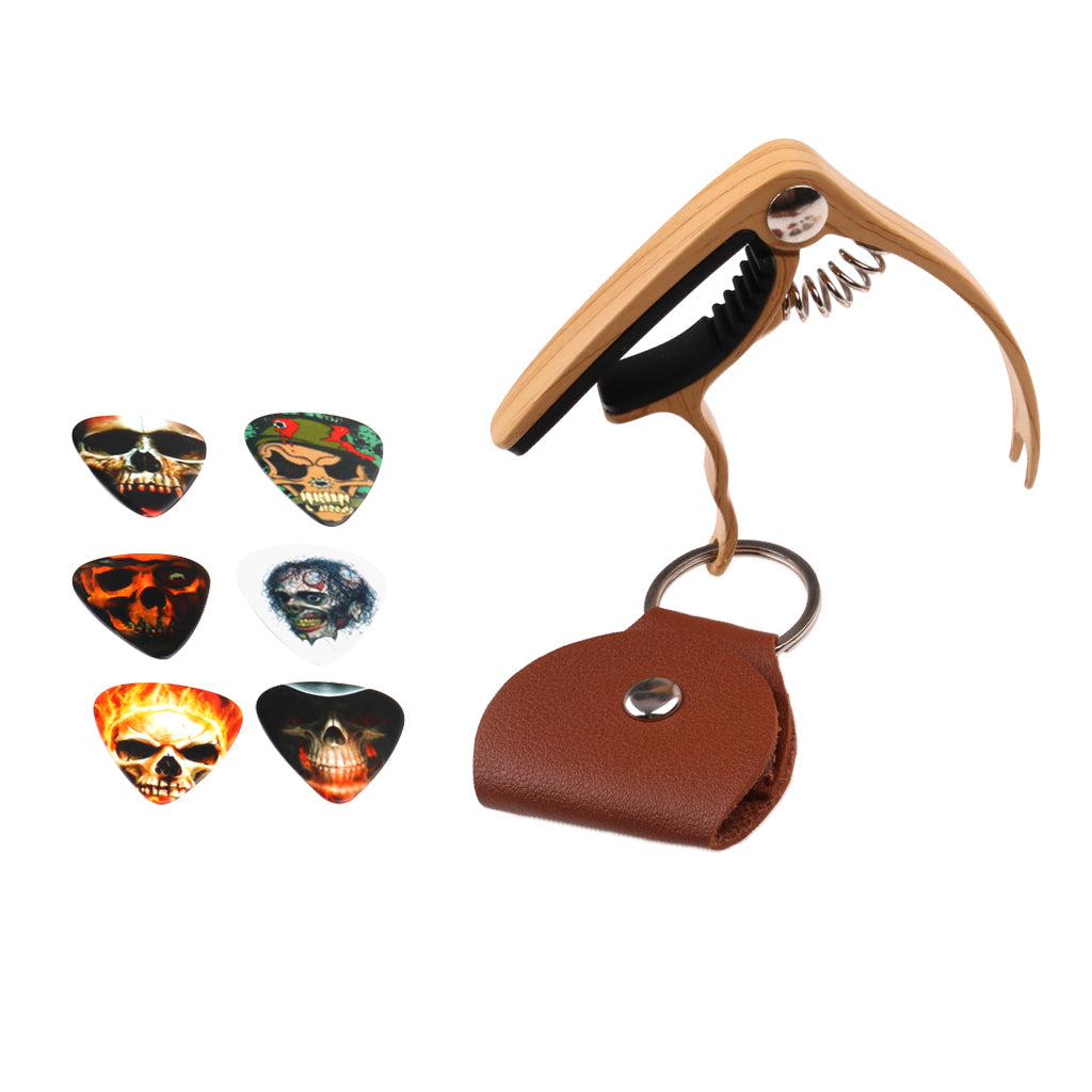 6pcs Guitar Plectrums Picks with Bag Capo Wood