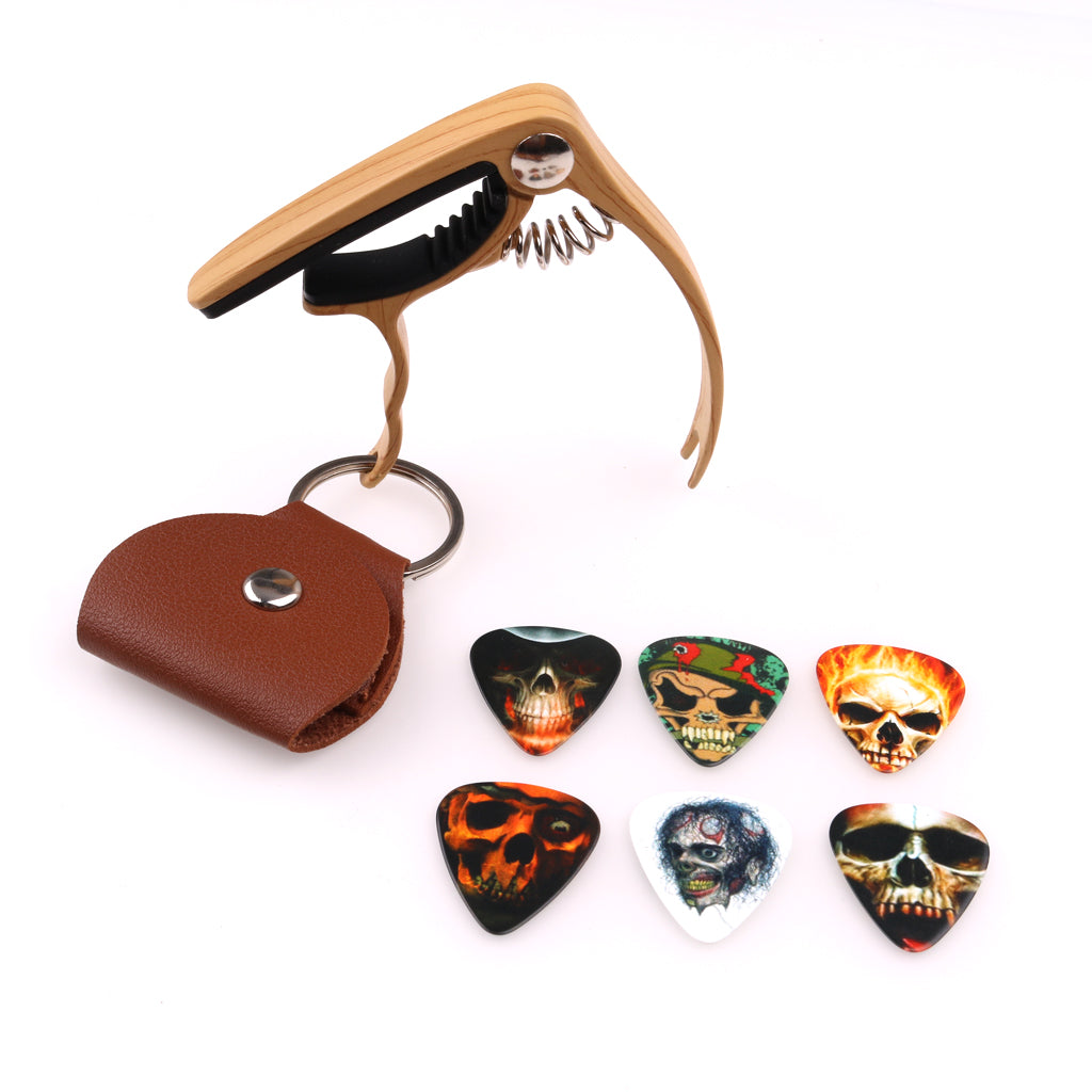 6pcs Guitar Plectrums Picks with Bag Capo Wood