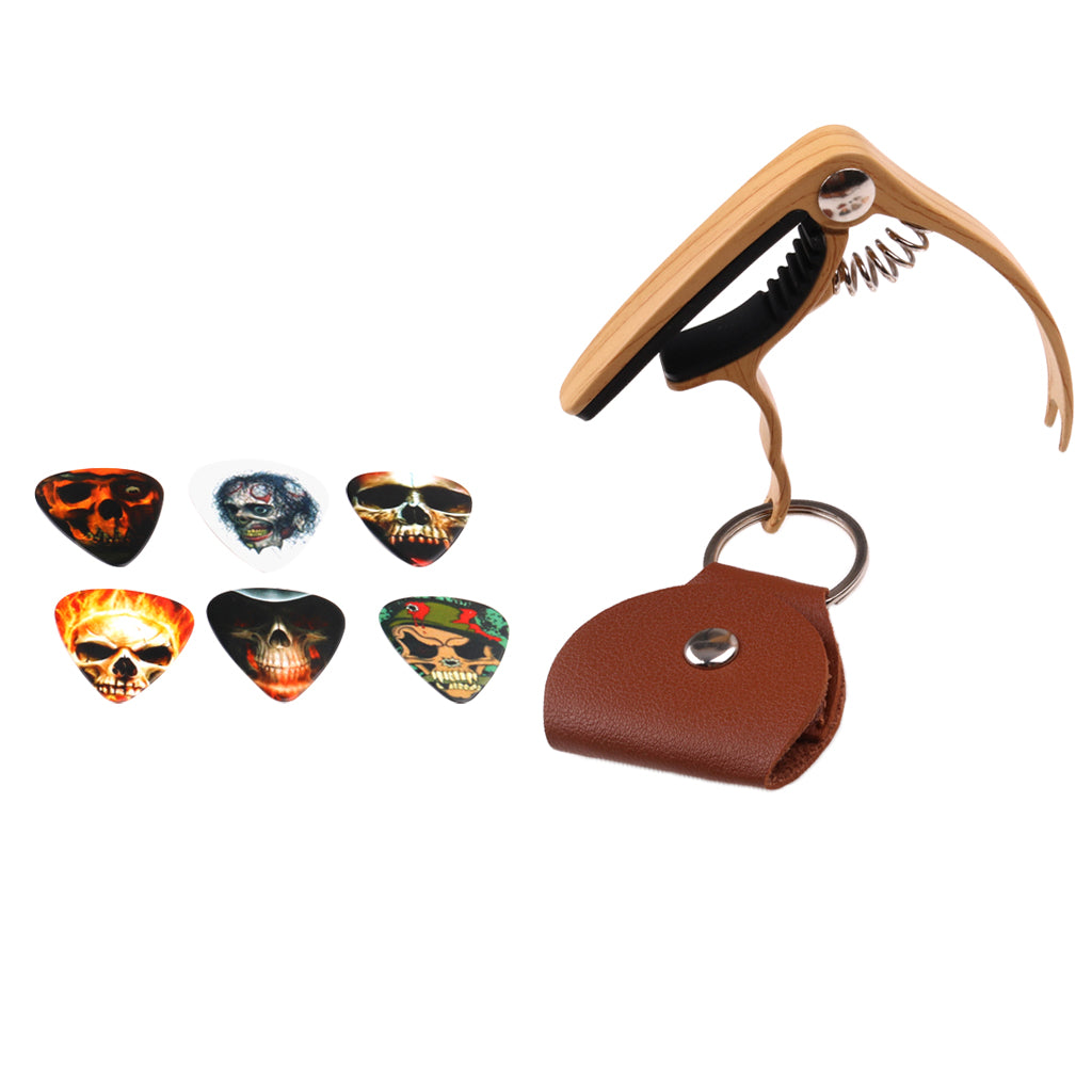 6pcs Guitar Plectrums Picks with Bag Capo Wood