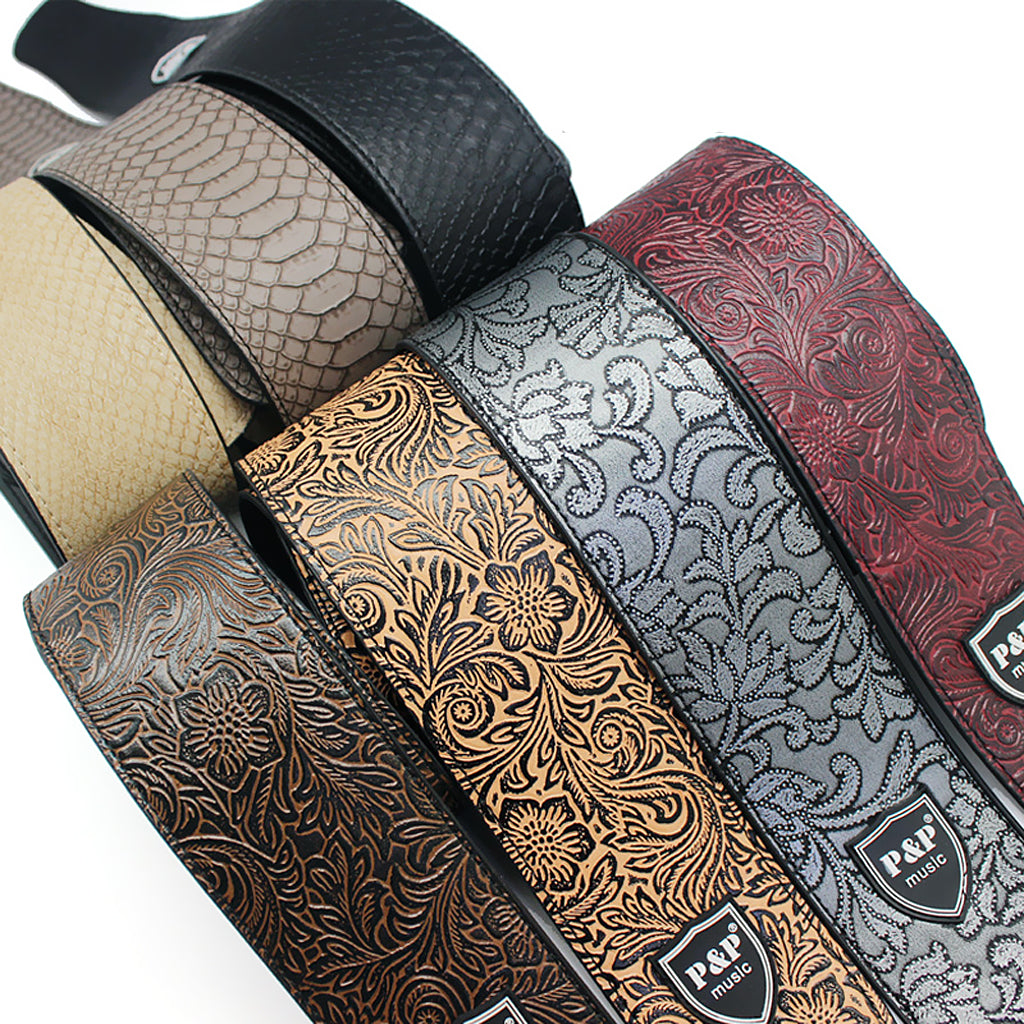 Durable PU Leather Strap Belt for Guitar Bass Silver