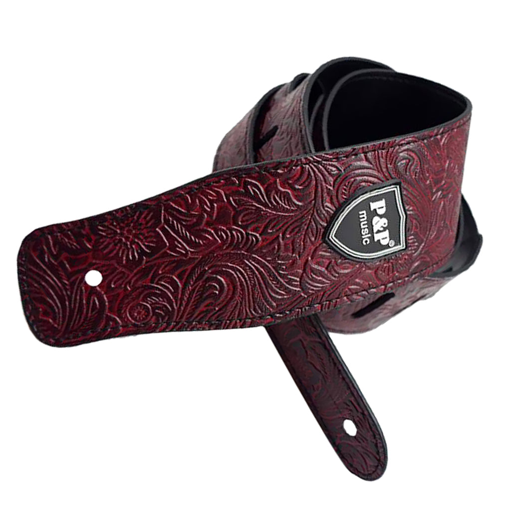 Durable PU Leather Strap Belt for Guitar Bass Burgundy