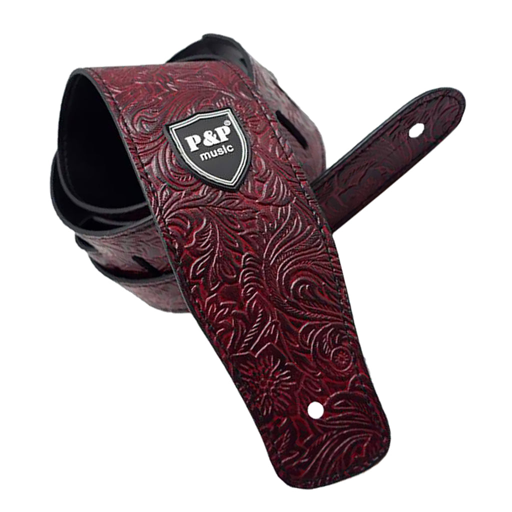 Durable PU Leather Strap Belt for Guitar Bass Burgundy