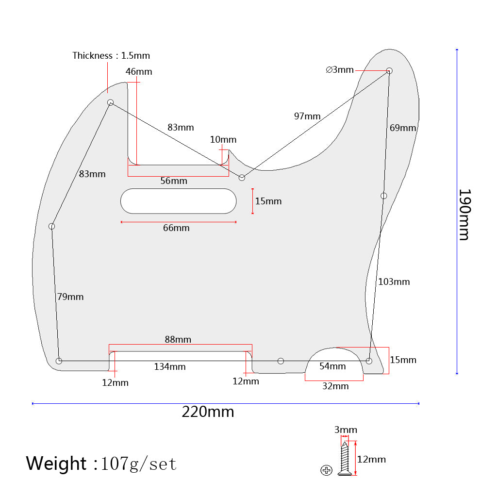 1ply Anti-scratch Pickguard Scratch Plate with Screws for Fender Tele Silver