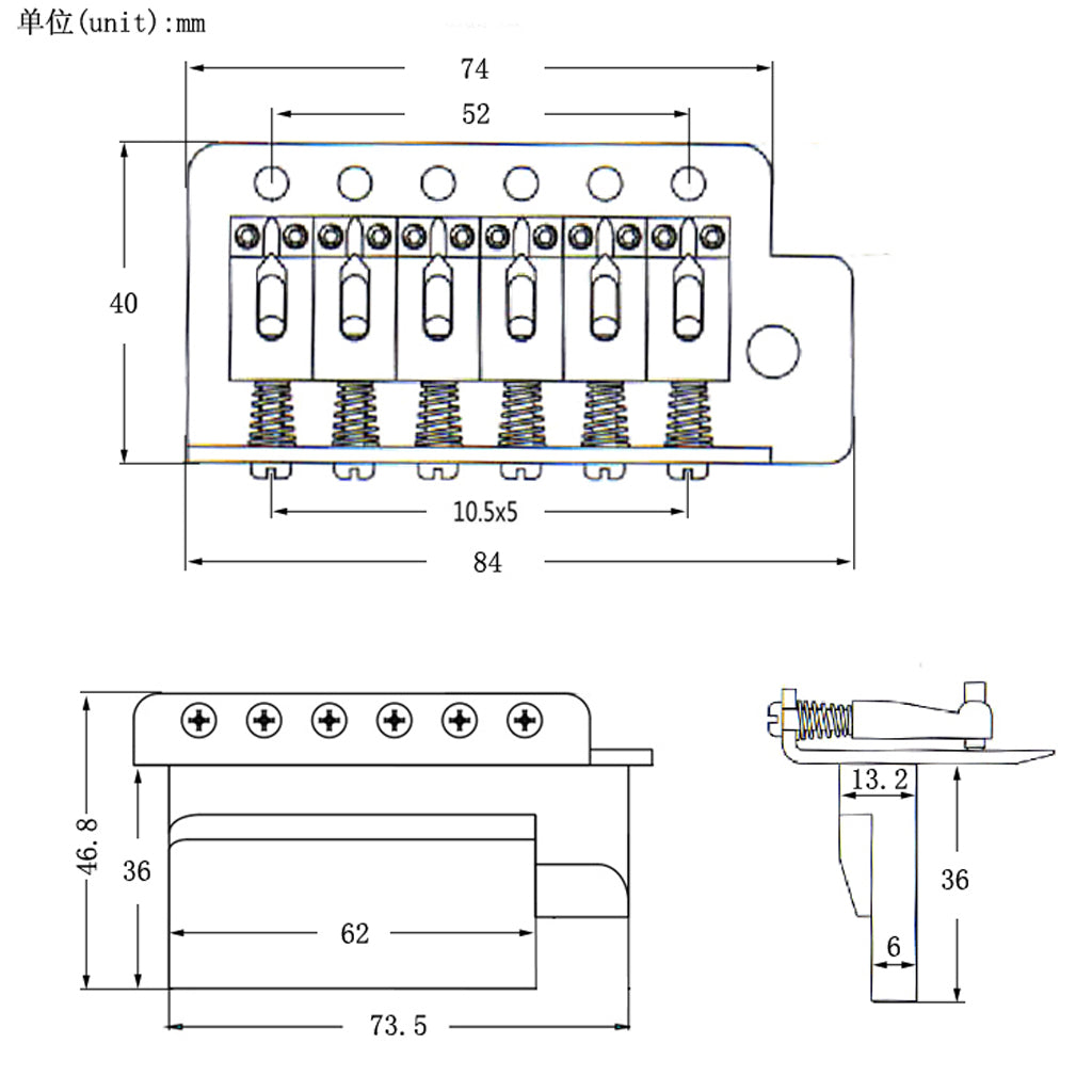 6 String Flat Saddle Tremolo Bridge System for FD ST Electric Guitar  Gold