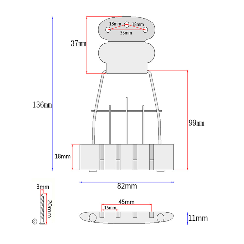 Chrome 4 String Trapeze Tailpiece for Archtop Jazz Bass Guitar Parts