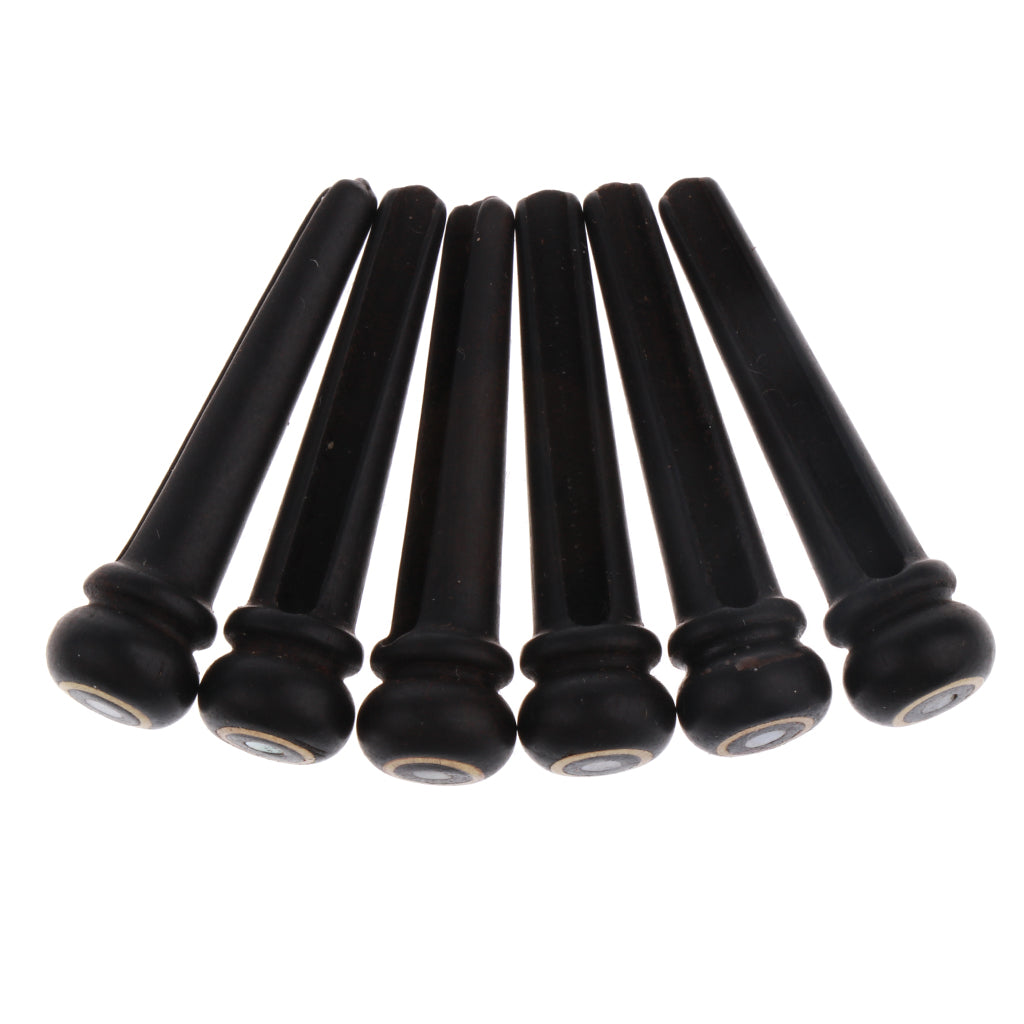 6 Pieces Ebony Wood Bridge Pins Shell Dot Inlay for Acoustic Folk Guitar #1