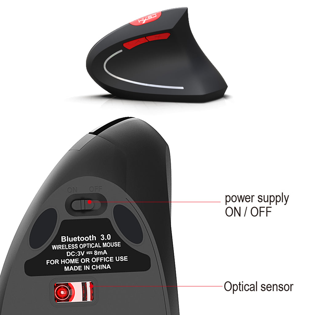 Bluetooth 3.0 Wireless Vertical Mouse with Adjustable Sensitivity Black