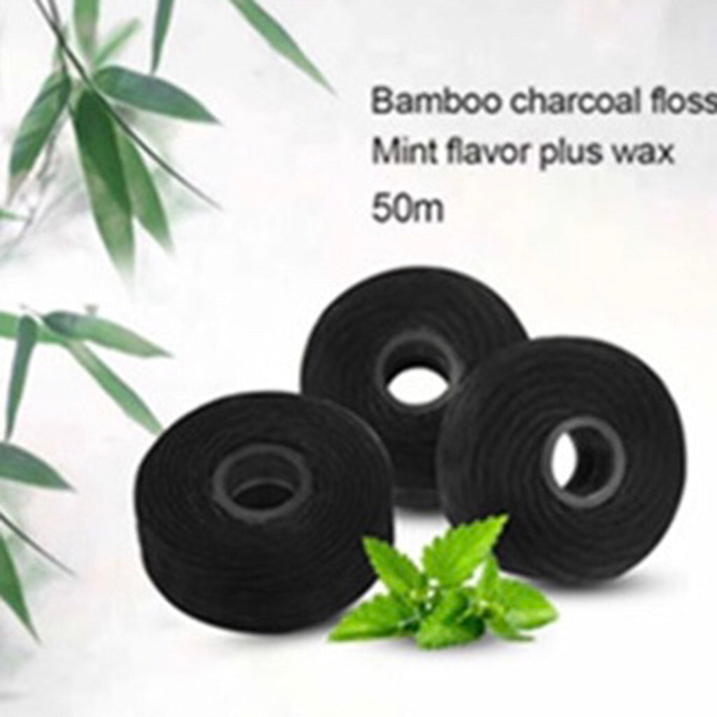 8 Rolls 50m Mint Bamboo Charcoal Cleaning Floss Oral Care Hygiene Floss