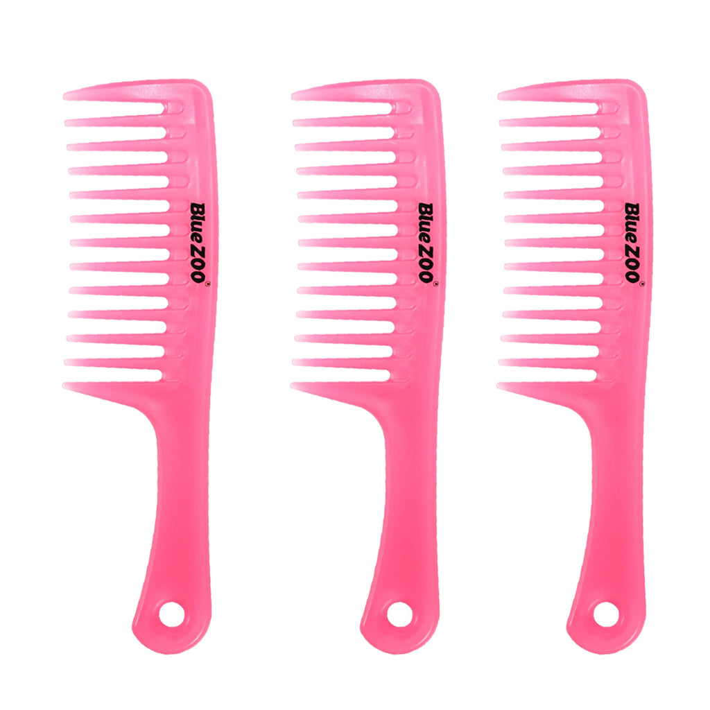 3 Pcs/Set Hairdressing Salon Anti-static handle wide Tooth Hair Comb  Pink