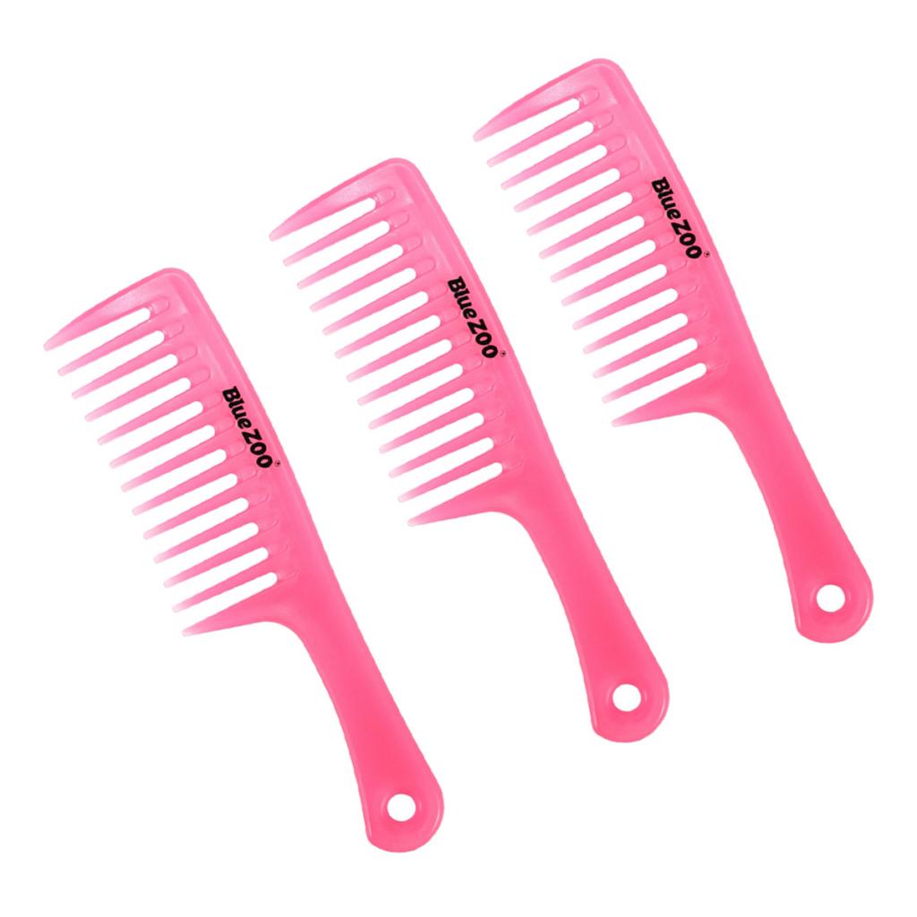 3 Pcs/Set Hairdressing Salon Anti-static handle wide Tooth Hair Comb  Pink