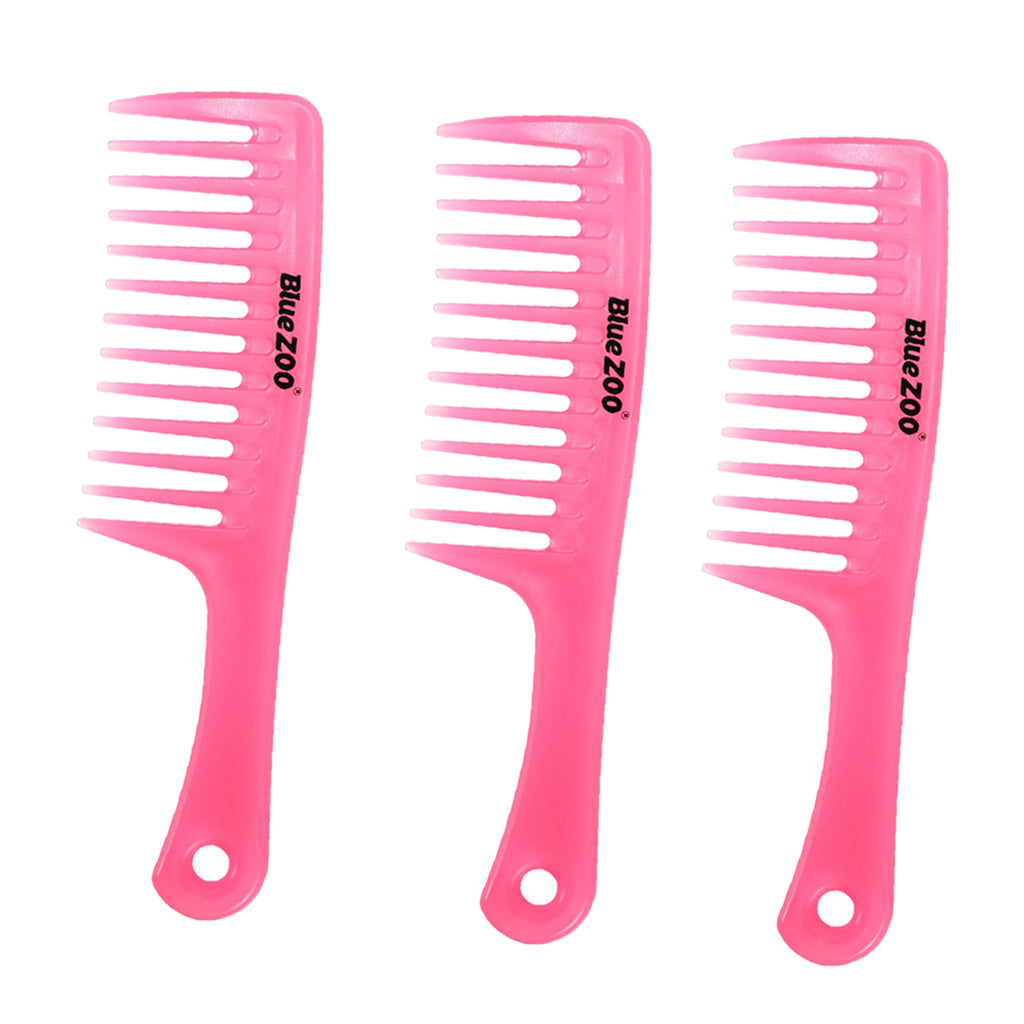 3 Pcs/Set Hairdressing Salon Anti-static handle wide Tooth Hair Comb  Pink