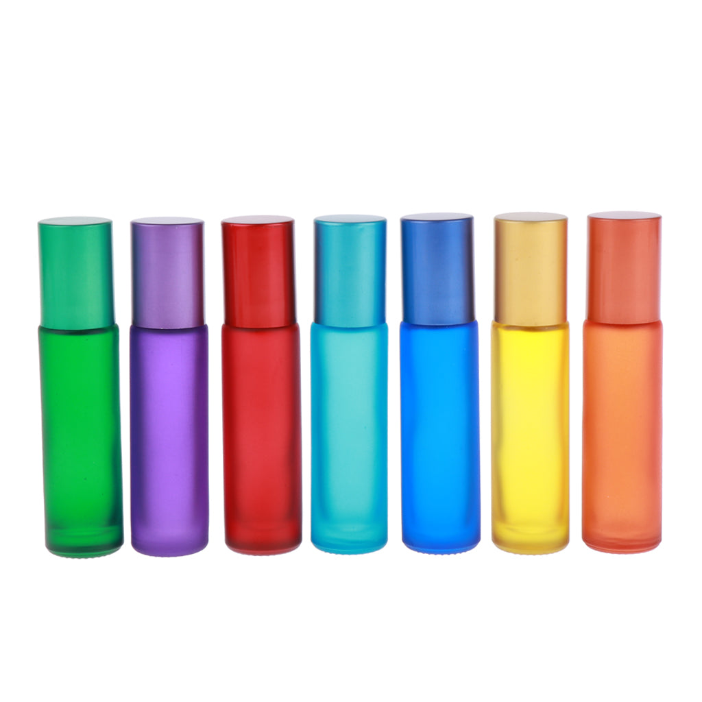 7X 10ml Empty Glass Perfume Essential Oil Roller Ball Bottles Cases Holder