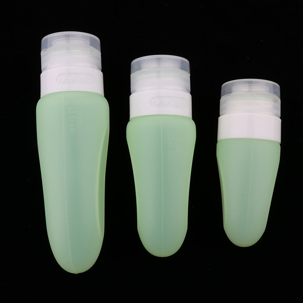 3 Pcs Silicone Mini Shampoo Sample Cosmetic Bottle Travel Container Green