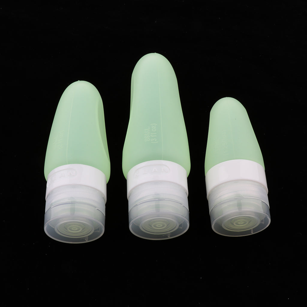 3 Pcs Silicone Mini Shampoo Sample Cosmetic Bottle Travel Container Green