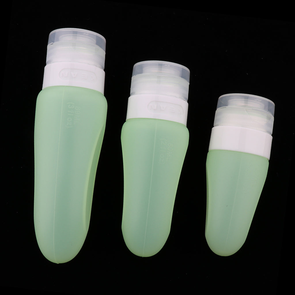 3 Pcs Silicone Mini Shampoo Sample Cosmetic Bottle Travel Container Green