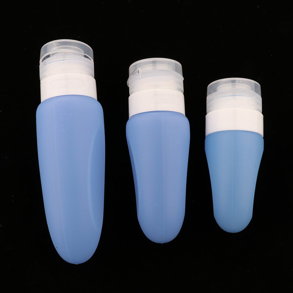 3 Pcs Silicone Mini Shampoo Sample Cosmetic Bottle Travel Container Blue