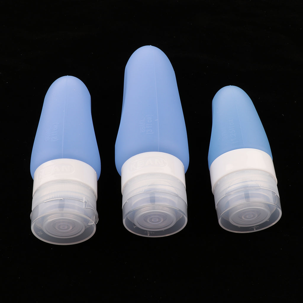 3 Pcs Silicone Mini Shampoo Sample Cosmetic Bottle Travel Container Blue