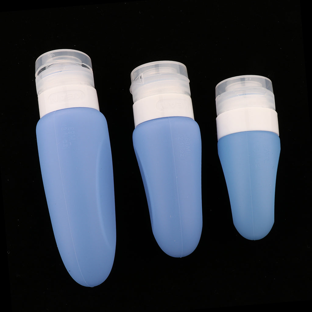 3 Pcs Silicone Mini Shampoo Sample Cosmetic Bottle Travel Container Blue