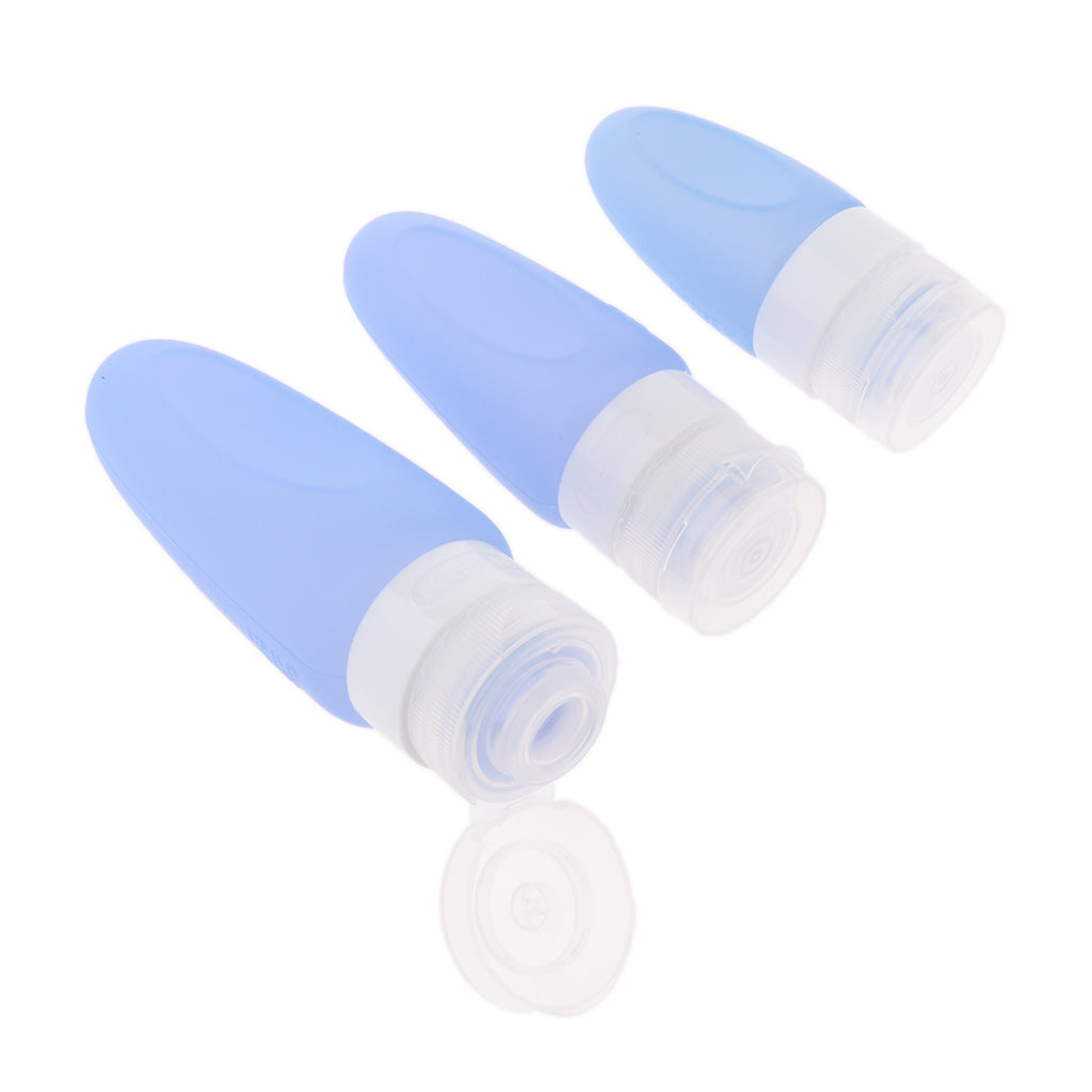 3 Pcs Silicone Mini Shampoo Sample Cosmetic Bottle Travel Container Blue