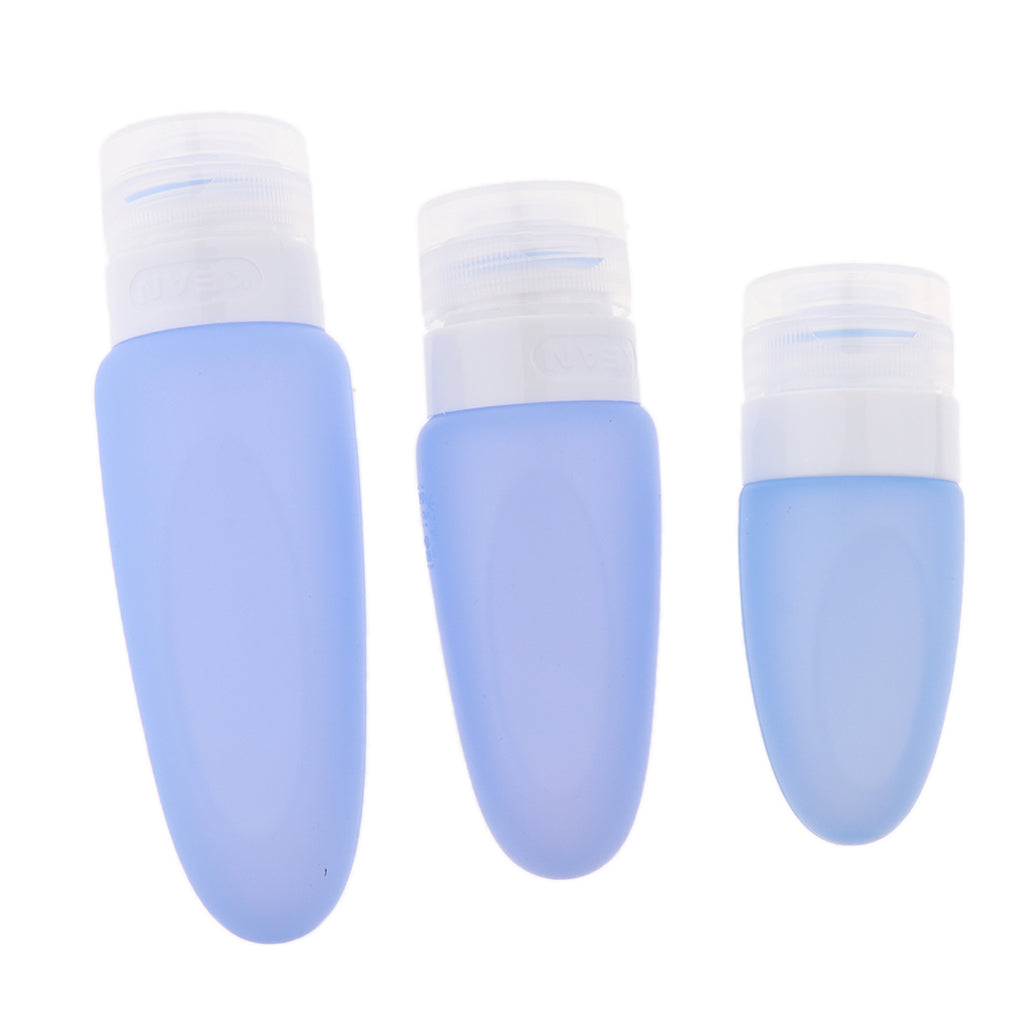 3 Pcs Silicone Mini Shampoo Sample Cosmetic Bottle Travel Container Blue