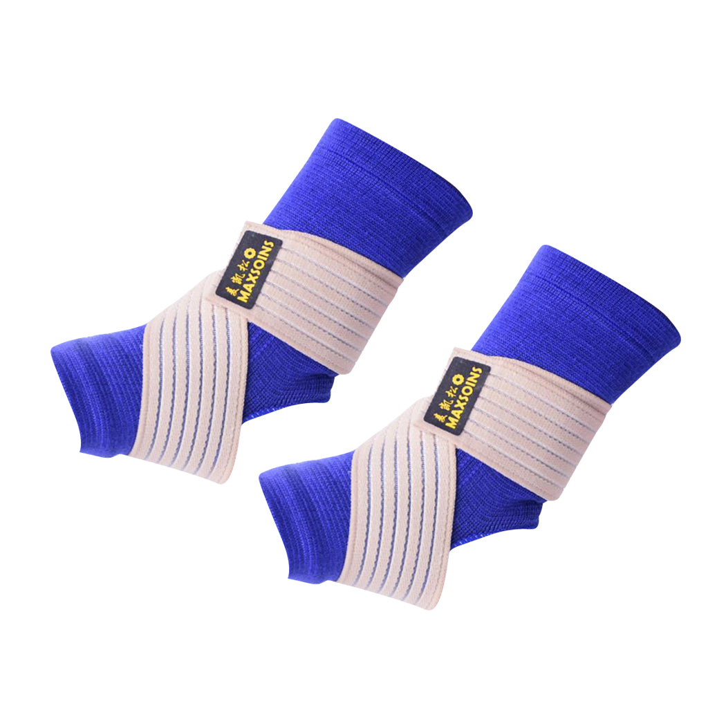 1 Pair Ankle Protector Support Compression Wrap with Adjustable Strap Blue