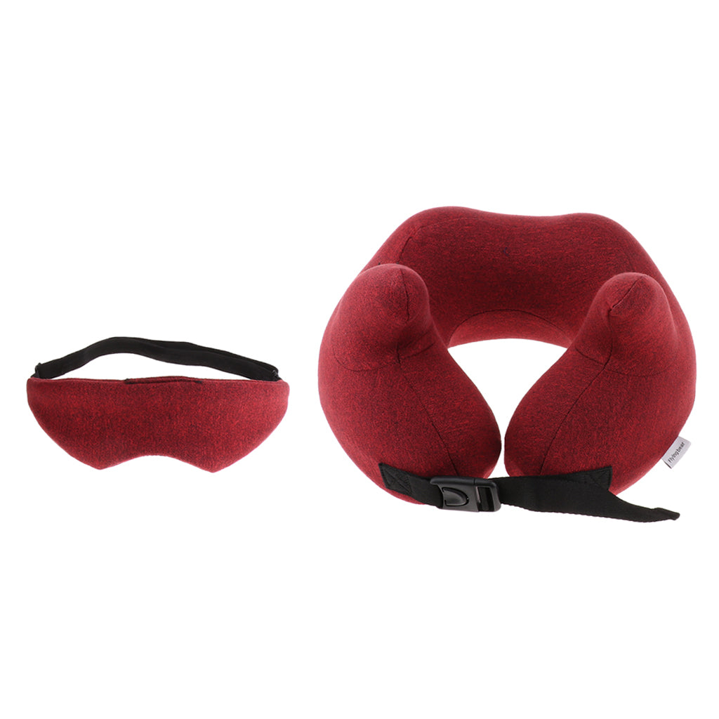 U shaped Travel Pillow Neck Support Head Rest Cushion & Eye Mask Wine red