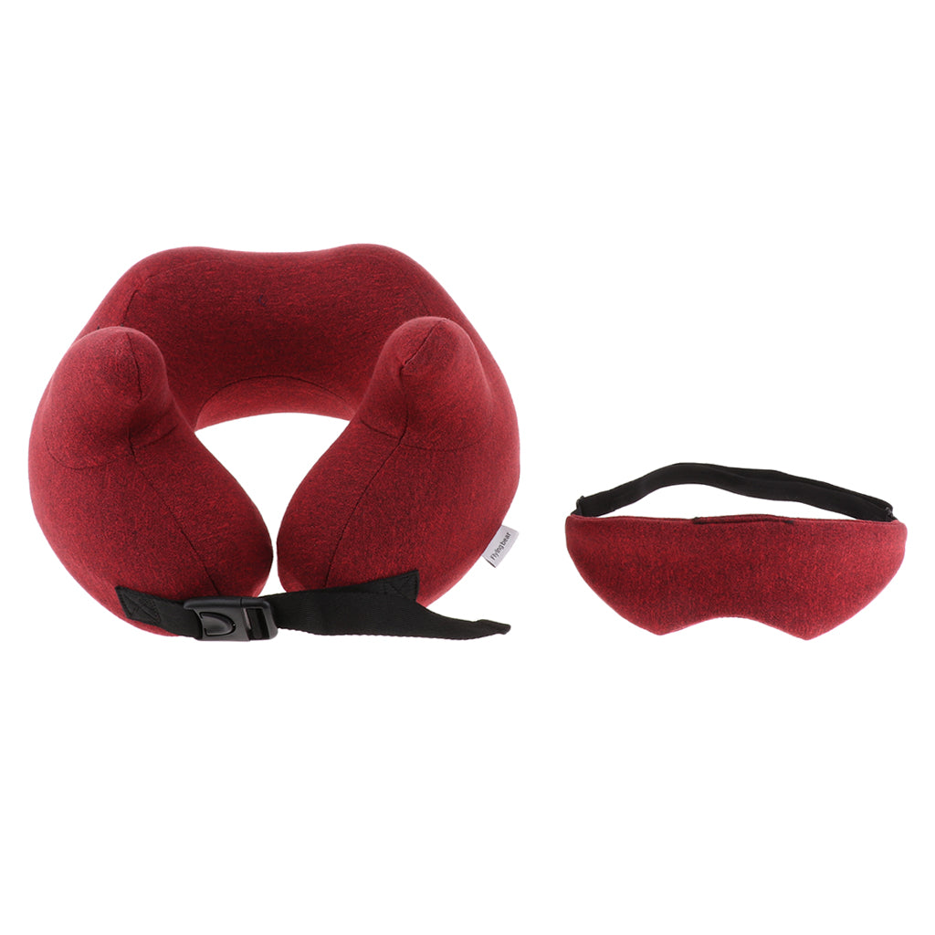 U shaped Travel Pillow Neck Support Head Rest Cushion & Eye Mask Wine red