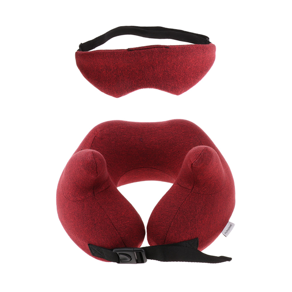 U shaped Travel Pillow Neck Support Head Rest Cushion & Eye Mask Wine red