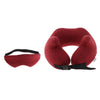 U shaped Travel Pillow Neck Support Head Rest Cushion & Eye Mask Wine red