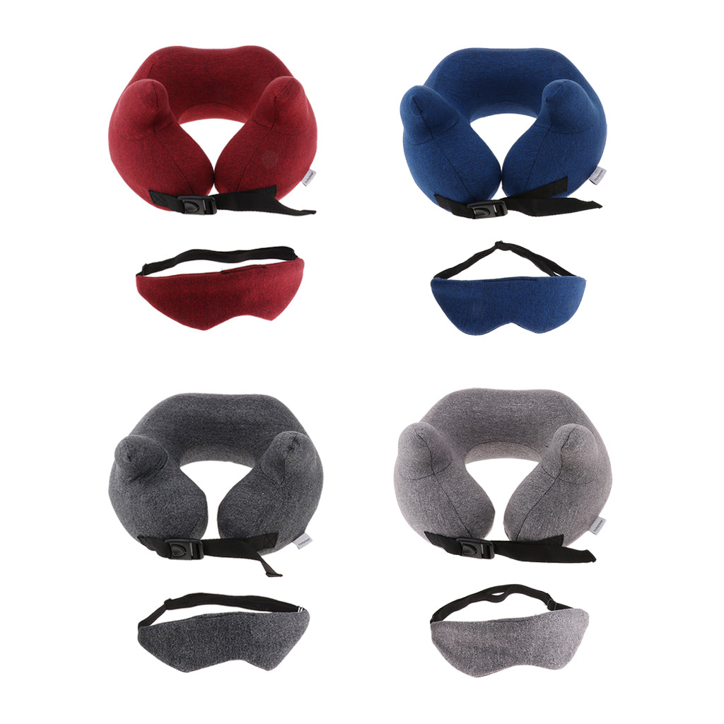 U shaped Travel Pillow Neck Support Head Rest Cushion & Eye Mask Wine red