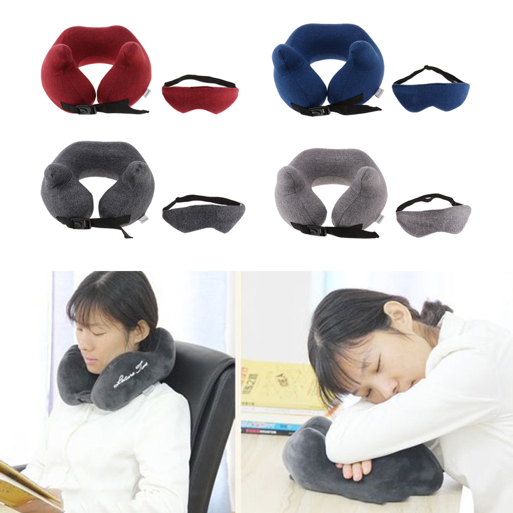 U shaped Travel Pillow Neck Support Head Rest Cushion & Eye Mask Wine red