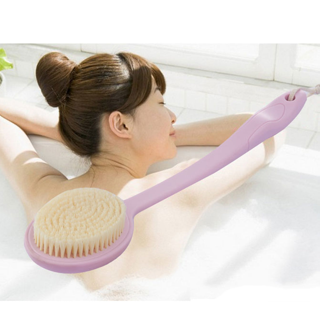 SPA Bath Exfoliation Brush Body Shower Scrubber with Long Handle Pink