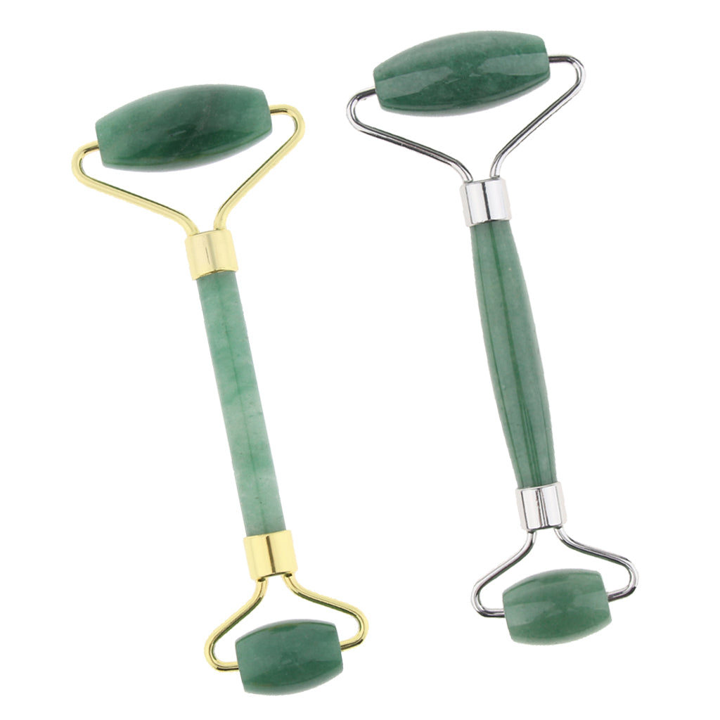 Jade Stone Facial Massage Double Roller Face Neck Massager Green