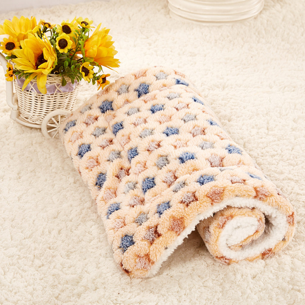 Winter Dog Warm Blanket Coral Fleece Puppy Cat Sleep Mat Beige-50x75cm