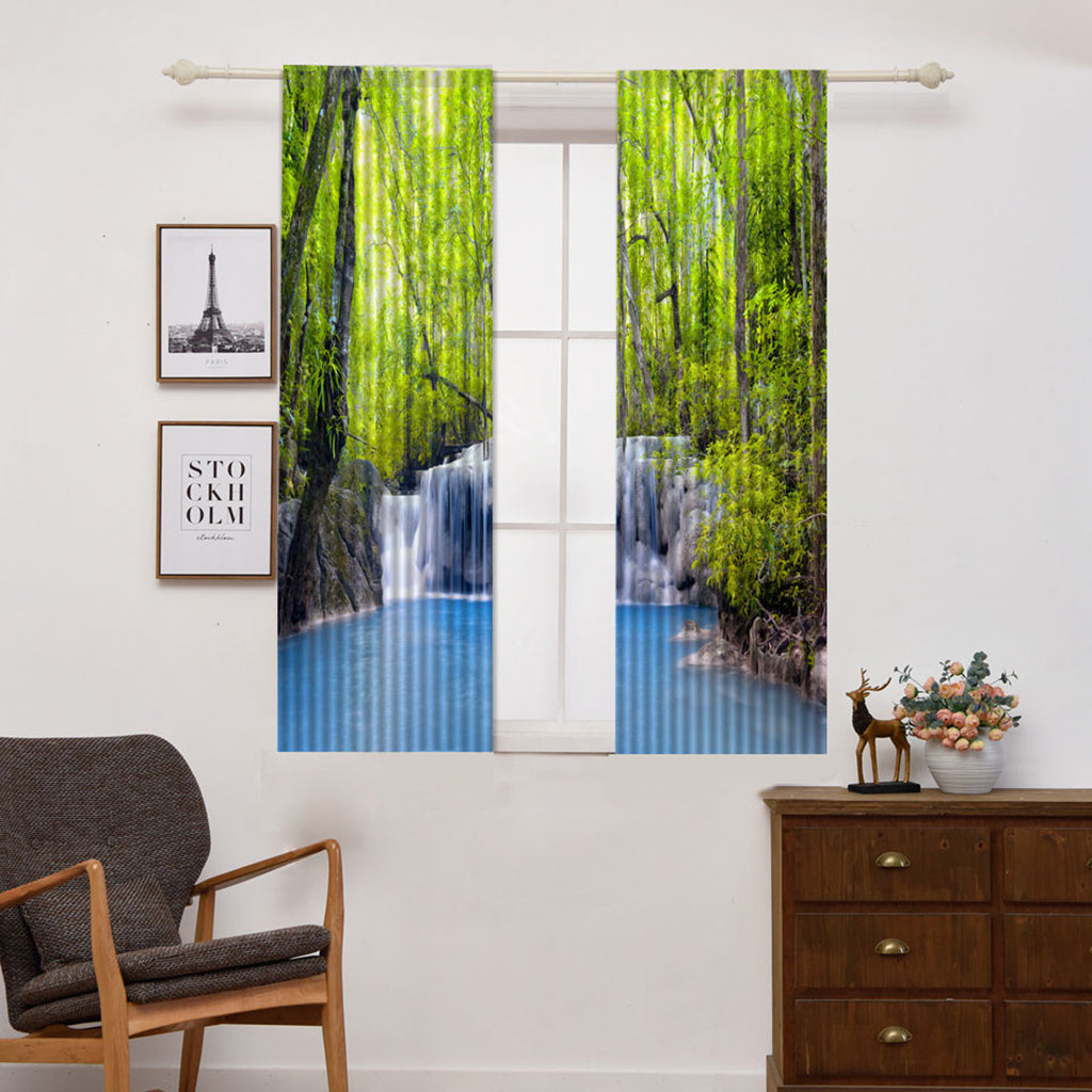 Set of 2 Panels Digital Printing 3D Curtains 140x100cm Mountain waterfall