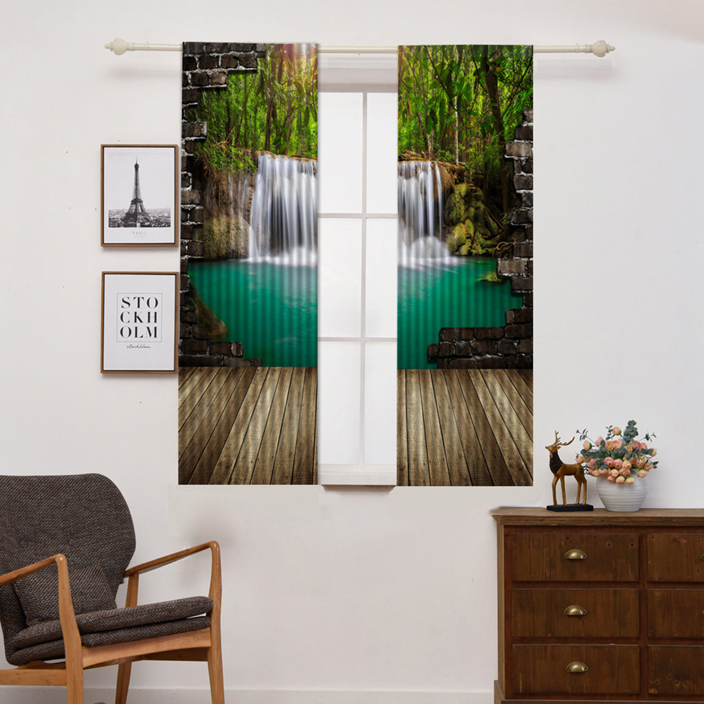 Set of 2 Panels Digital Printing 3D Curtains 140x100cm Waterfall