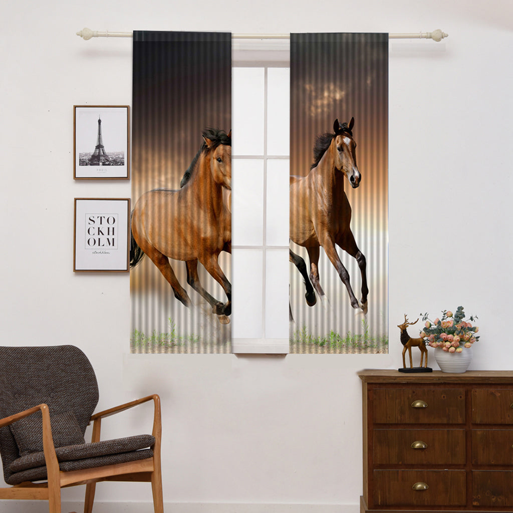 Set of 2 Panels Digital Printing 3D Curtains 140x100cm Horses