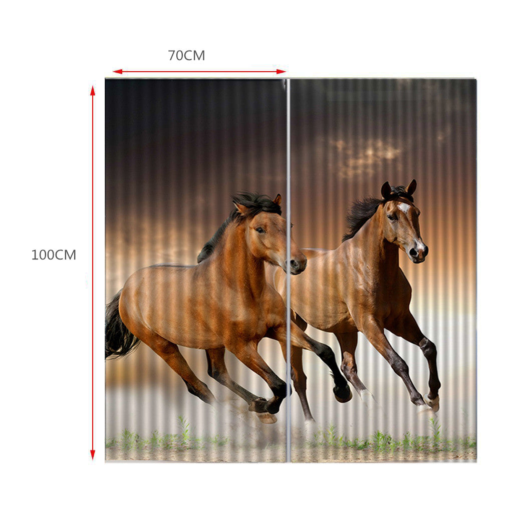 Set of 2 Panels Digital Printing 3D Curtains 140x100cm Horses