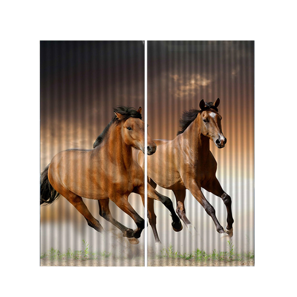 Set of 2 Panels Digital Printing 3D Curtains 140x100cm Horses