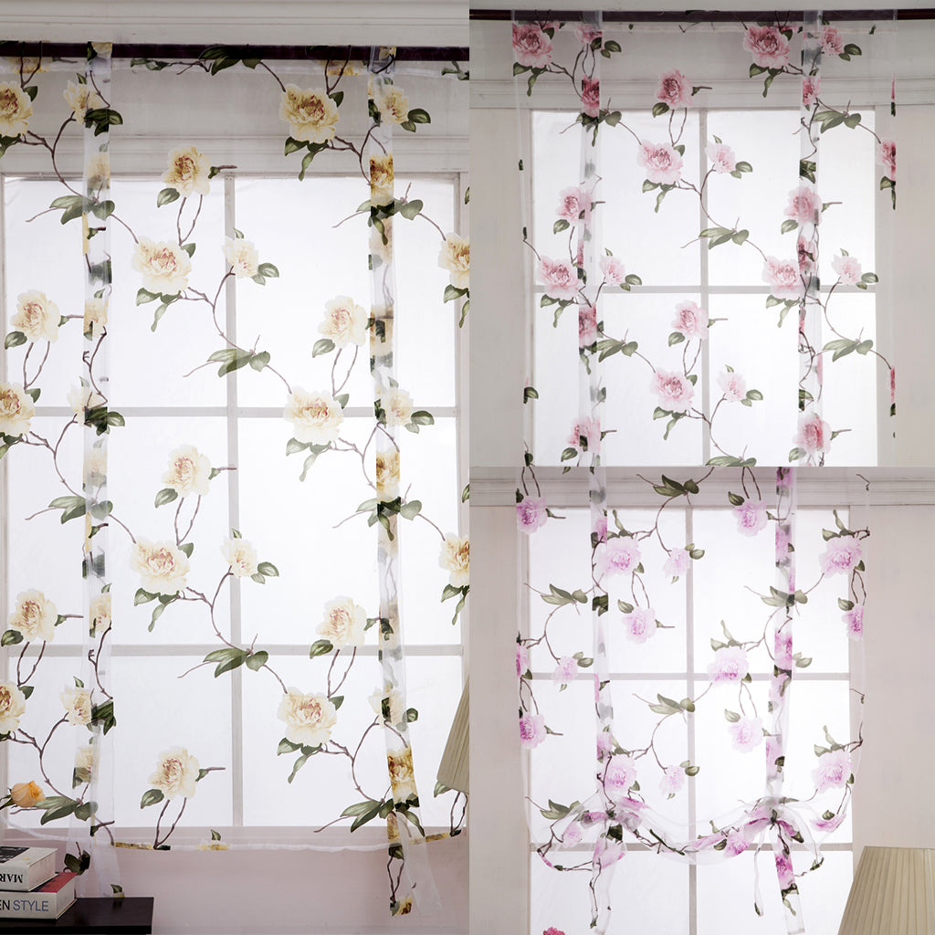 Floral Design Roman Short Window Curtain Sheer Voile #4 Pink 140x160cm