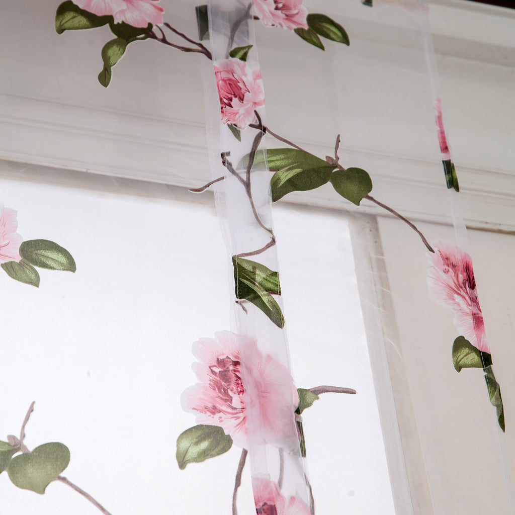 Floral Design Roman Short Window Curtain Sheer Voile #4 Pink 140x160cm