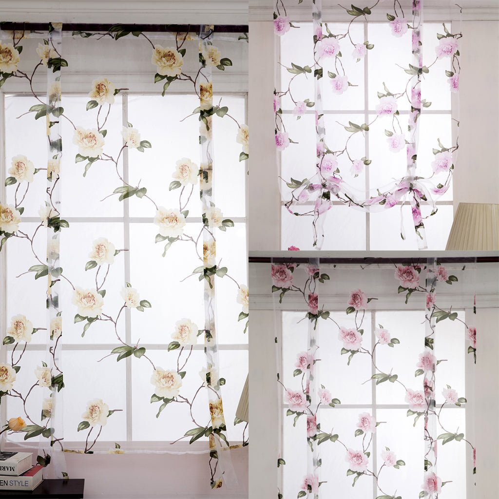 Floral Design Roman Short Window Curtain Sheer Voile #4 Pink 140x160cm