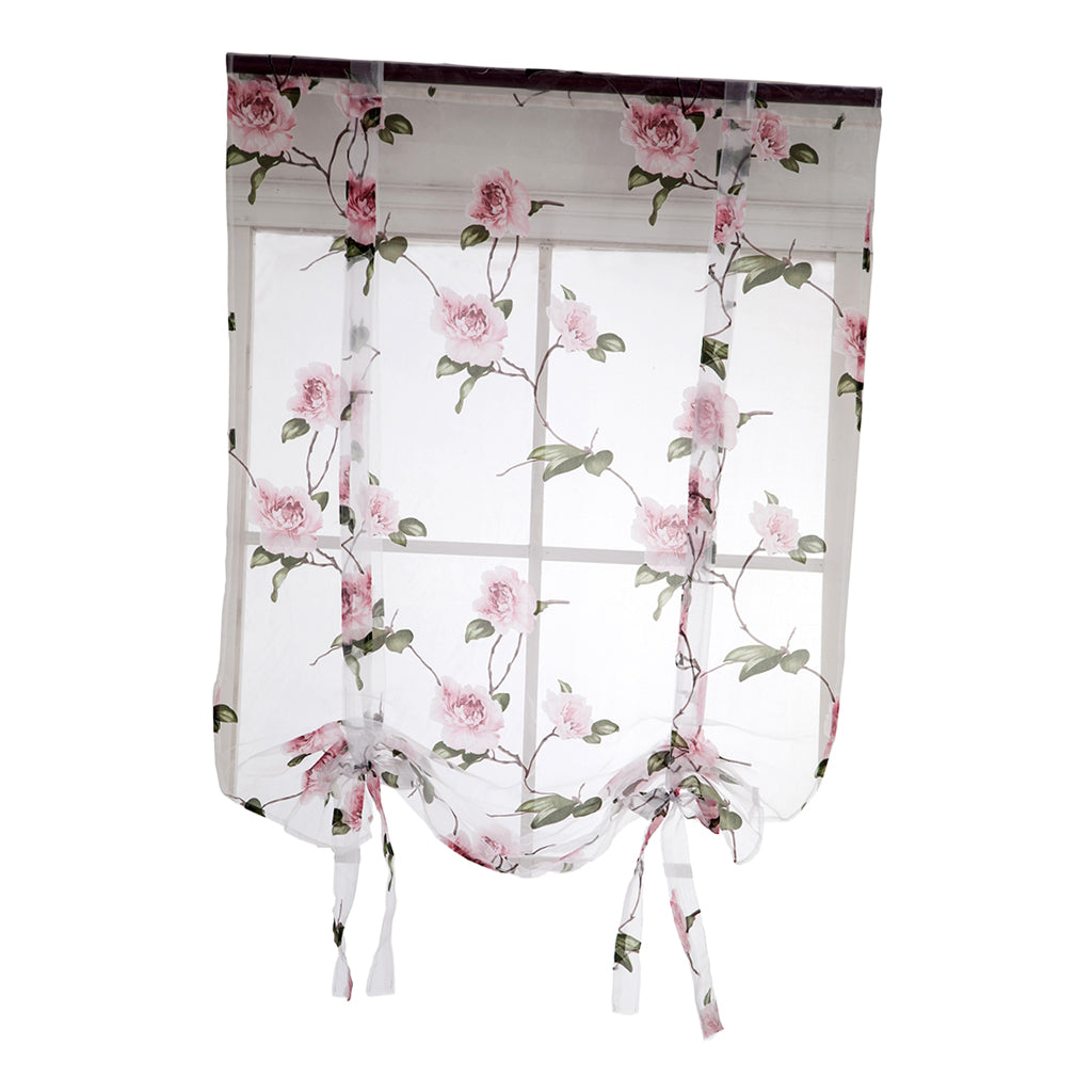 Floral Design Roman Short Window Curtain Sheer Voile #4 Pink 140x160cm