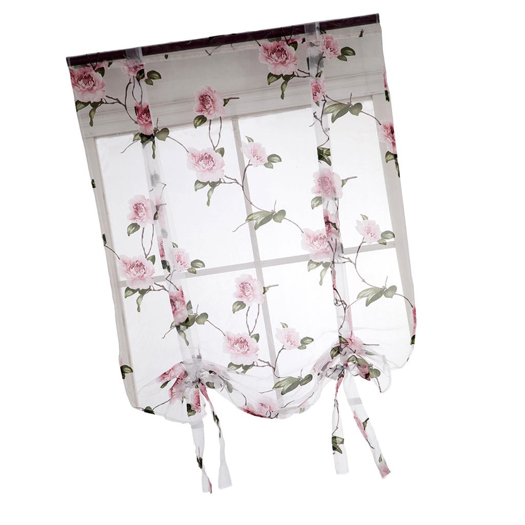 Floral Design Roman Short Window Curtain Sheer Voile #4 Pink 140x160cm